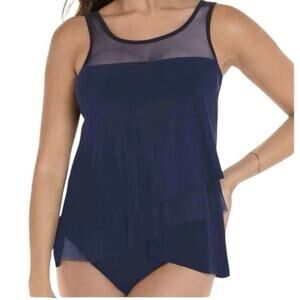NWT Miraclesuit Size 14 Illusionists Mirage Underwire Tankini Top Midnight Blue